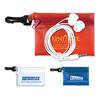 Mobile Tech Earbud Kit In Translucent Carabiner Zipper Pouch